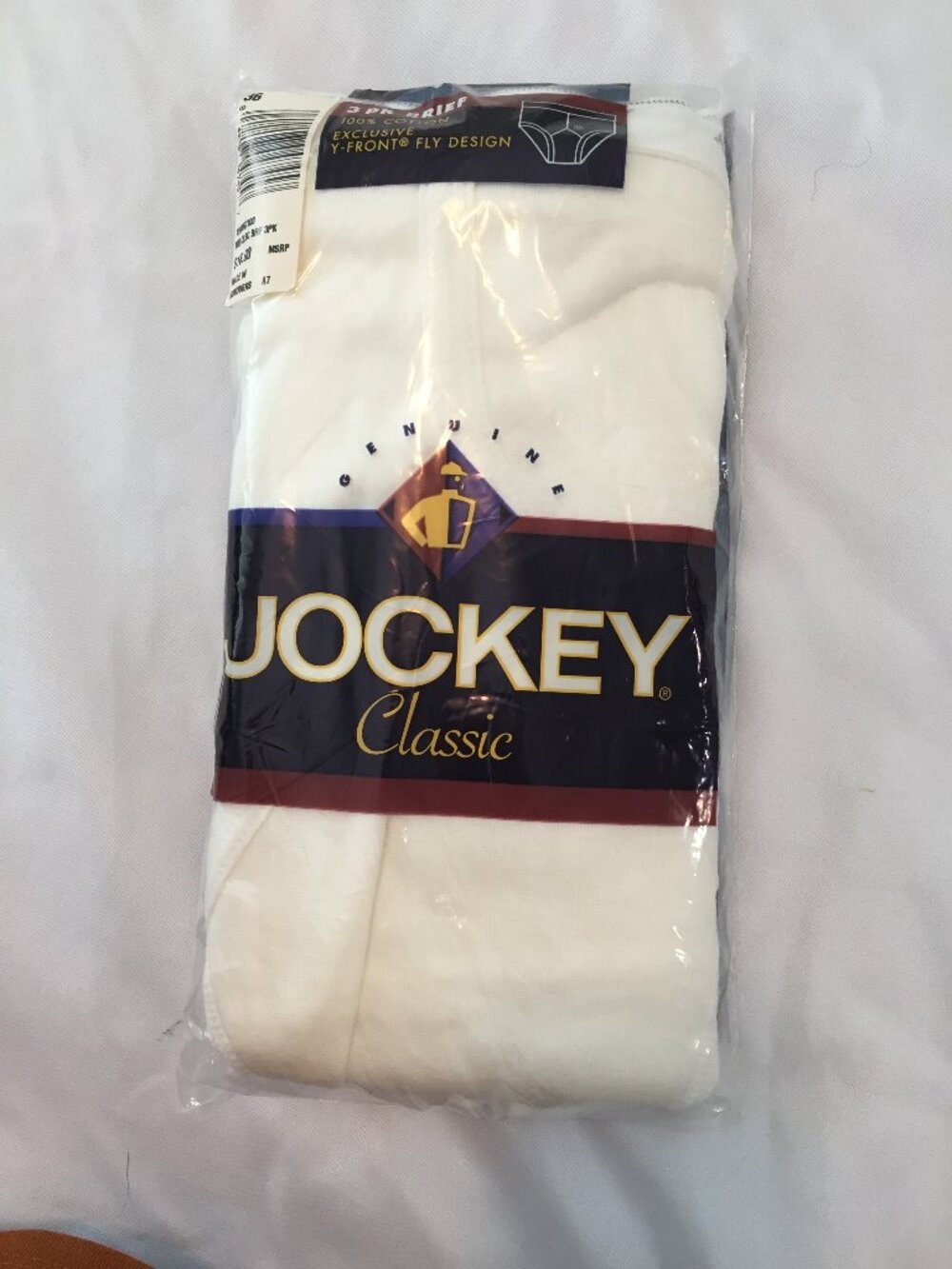 New Vintage 2000 Jockey Men's 100% Cotton Y Front Brief Underwear 3 Pair Size 36
